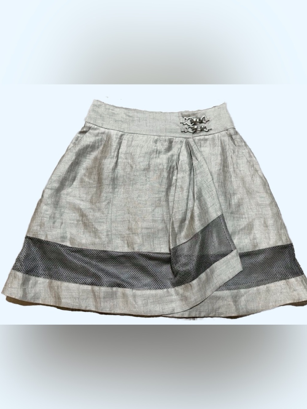 Emporio Armani Light Gray Metallic Mini Skirt with Dark Gray Mesh Trim